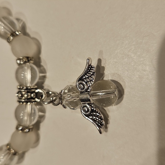 3 Lavender Tone, White & Clear Beads w/ Silvertone Accents Stretch Bracelets. - Picture 8 of 14